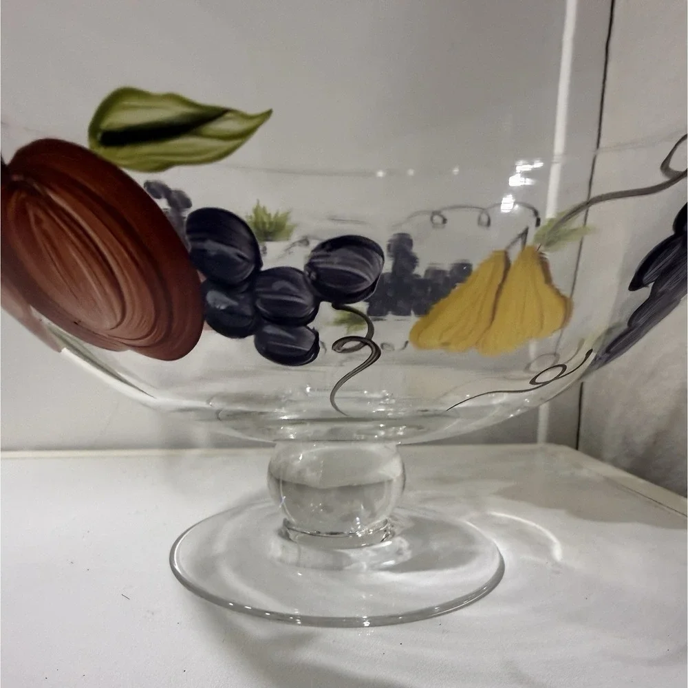 Vintage Victradco Hand Painted Fruit Grove Pedestal Bowl 9